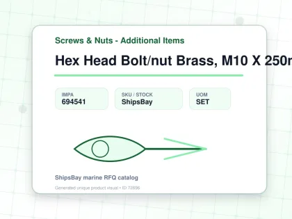 Hex Head Bolt/nut Brass, M10 X 250mm - Screws & Nuts - Additional Items - IMPA 694541 - UOM SET