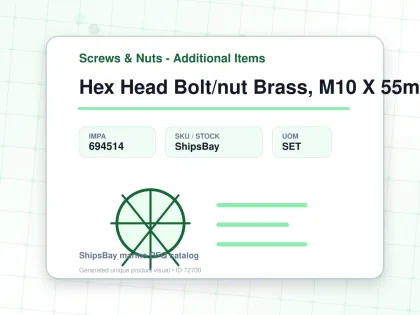 Hex Head Bolt/nut Brass, M10 X 55mm - Screws & Nuts - Additional Items - IMPA 694514 - UOM SET