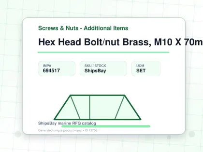 Hex Head Bolt/nut Brass, M10 X 70mm - Screws & Nuts - Additional Items - IMPA 694517 - UOM SET