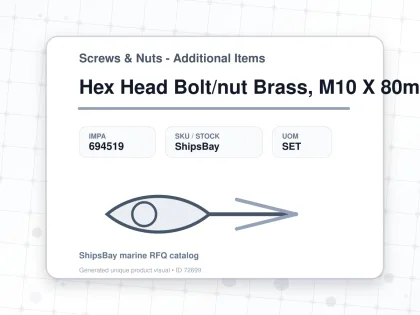 Hex Head Bolt/nut Brass, M10 X 80mm - Screws & Nuts - Additional Items - IMPA 694519 - UOM SET