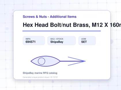 Hex Head Bolt/nut Brass, M12 X 160mm - Screws & Nuts - Additional Items - IMPA 694571 - UOM SET
