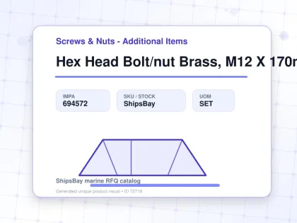 Hex Head Bolt/nut Brass, M12 X 170mm - Screws & Nuts - Additional Items - IMPA 694572 - UOM SET