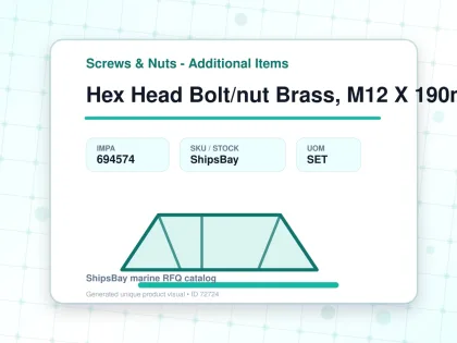 Hex Head Bolt/nut Brass, M12 X 190mm - Screws & Nuts - Additional Items - IMPA 694574 - UOM SET