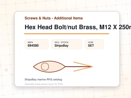 Hex Head Bolt/nut Brass, M12 X 250mm - Screws & Nuts - Additional Items - IMPA 694580 - UOM SET