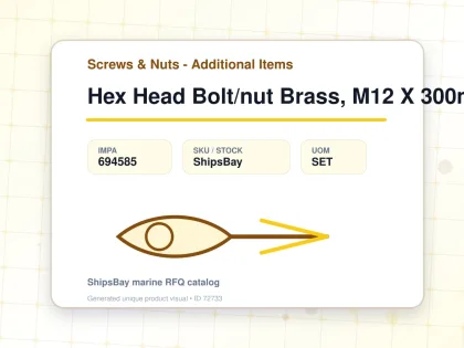 Hex Head Bolt/nut Brass, M12 X 300mm - Screws & Nuts - Additional Items - IMPA 694585 - UOM SET