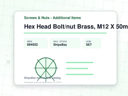 Hex Head Bolt/nut Brass, M12 X 50mm - Screws & Nuts - Additional Items - IMPA 694552 - UOM SET