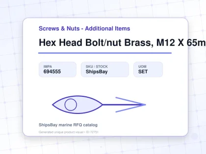 Hex Head Bolt/nut Brass, M12 X 65mm - Screws & Nuts - Additional Items - IMPA 694555 - UOM SET