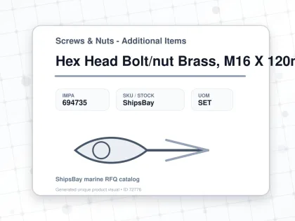 Hex Head Bolt/nut Brass, M16 X 120mm - Screws & Nuts - Additional Items - IMPA 694735 - UOM SET
