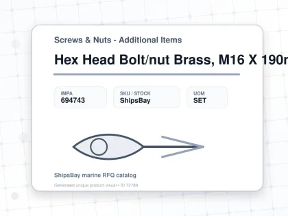 Hex Head Bolt/nut Brass, M16 X 190mm - Screws & Nuts - Additional Items - IMPA 694743 - UOM SET
