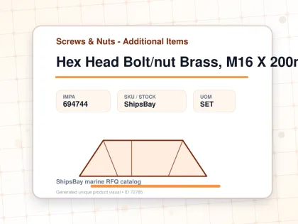 Hex Head Bolt/nut Brass, M16 X 200mm - Screws & Nuts - Additional Items - IMPA 694744 - UOM SET