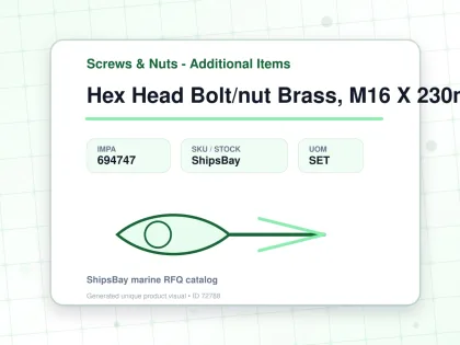Hex Head Bolt/nut Brass, M16 X 230mm - Screws & Nuts - Additional Items - IMPA 694747 - UOM SET