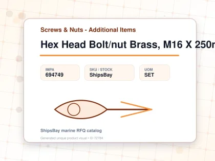 Hex Head Bolt/nut Brass, M16 X 250mm - Screws & Nuts - Additional Items - IMPA 694749 - UOM SET