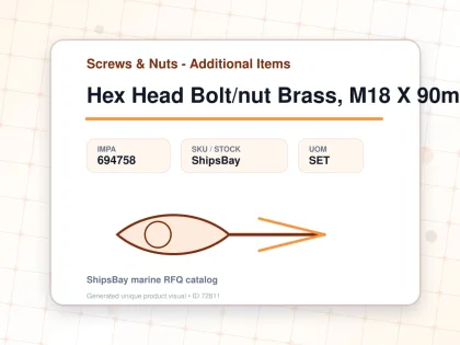 Hex Head Bolt/nut Brass, M18 X 90mm - Screws & Nuts - Additional Items - IMPA 694758 - UOM SET