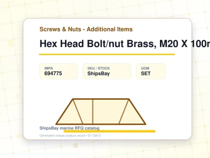Hex Head Bolt/nut Brass, M20 X 100mm - Screws & Nuts - Additional Items - IMPA 694775 - UOM SET
