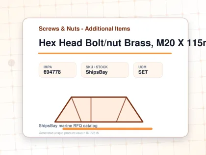 Hex Head Bolt/nut Brass, M20 X 115mm - Screws & Nuts - Additional Items - IMPA 694778 - UOM SET