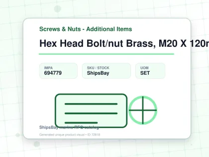 Hex Head Bolt/nut Brass, M20 X 120mm - Screws & Nuts - Additional Items - IMPA 694779 - UOM SET