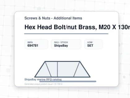 Hex Head Bolt/nut Brass, M20 X 130mm - Screws & Nuts - Additional Items - IMPA 694781 - UOM SET