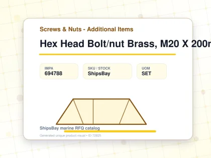 Hex Head Bolt/nut Brass, M20 X 200mm - Screws & Nuts - Additional Items - IMPA 694788 - UOM SET