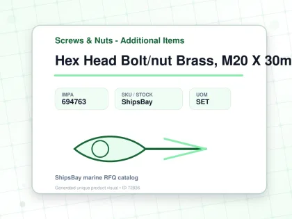 Hex Head Bolt/nut Brass, M20 X 30mm - Screws & Nuts - Additional Items - IMPA 694763 - UOM SET