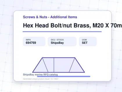 Hex Head Bolt/nut Brass, M20 X 70mm - Screws & Nuts - Additional Items - IMPA 694769 - UOM SET