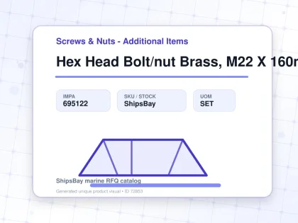 Hex Head Bolt/nut Brass, M22 X 160mm - Screws & Nuts - Additional Items - IMPA 695122 - UOM SET