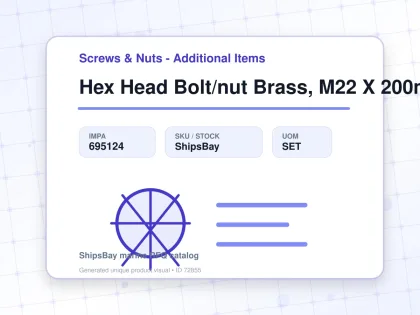 Hex Head Bolt/nut Brass, M22 X 200mm - Screws & Nuts - Additional Items - IMPA 695124 - UOM SET