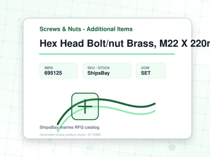 Hex Head Bolt/nut Brass, M22 X 220mm - Screws & Nuts - Additional Items - IMPA 695125 - UOM SET