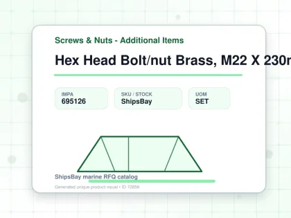 Hex Head Bolt/nut Brass, M22 X 230mm - Screws & Nuts - Additional Items - IMPA 695126 - UOM SET