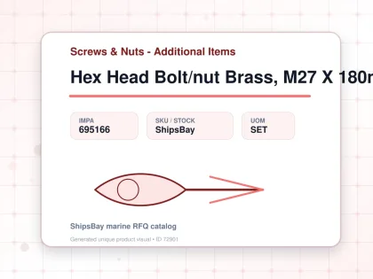 Hex Head Bolt/nut Brass, M27 X 180mm - Screws & Nuts - Additional Items - IMPA 695166 - UOM SET