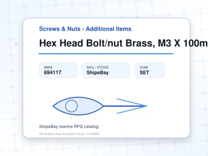 Hex Head Bolt/nut Brass, M3 X 100mm - Screws & Nuts - Additional Items - IMPA 694117 - UOM SET