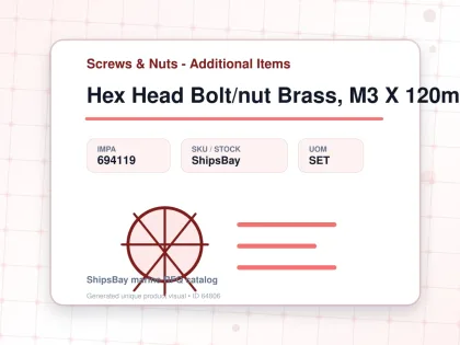 Hex Head Bolt/nut Brass, M3 X 120mm - Screws & Nuts - Additional Items - IMPA 694119 - UOM SET