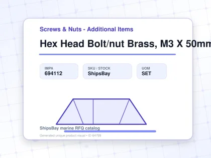 Hex Head Bolt/nut Brass, M3 X 50mm - Screws & Nuts - Additional Items - IMPA 694112 - UOM SET