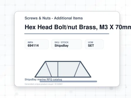 Hex Head Bolt/nut Brass, M3 X 70mm - Screws & Nuts - Additional Items - IMPA 694114 - UOM SET
