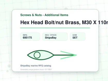Hex Head Bolt/nut Brass, M30 X 110mm - Screws & Nuts - Additional Items - IMPA 695175 - UOM SET
