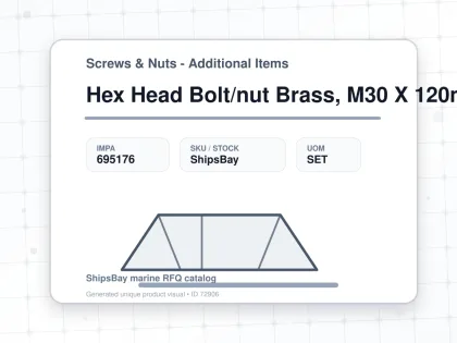 Hex Head Bolt/nut Brass, M30 X 120mm - Screws & Nuts - Additional Items - IMPA 695176 - UOM SET