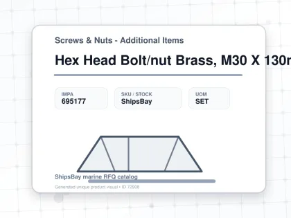 Hex Head Bolt/nut Brass, M30 X 130mm - Screws & Nuts - Additional Items - IMPA 695177 - UOM SET