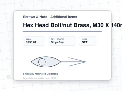 Hex Head Bolt/nut Brass, M30 X 140mm - Screws & Nuts - Additional Items - IMPA 695178 - UOM SET