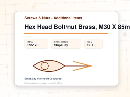 Hex Head Bolt/nut Brass, M30 X 85mm - Screws & Nuts - Additional Items - IMPA 695173 - UOM SET
