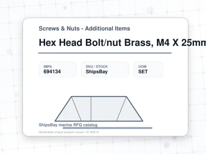 Hex Head Bolt/nut Brass, M4 X 25mm - Screws & Nuts - Additional Items - IMPA 694134 - UOM SET