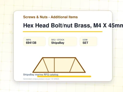 Hex Head Bolt/nut Brass, M4 X 45mm - Screws & Nuts - Additional Items - IMPA 694138 - UOM SET