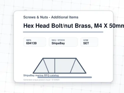 Hex Head Bolt/nut Brass, M4 X 50mm - Screws & Nuts - Additional Items - IMPA 694139 - UOM SET