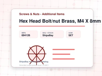 Hex Head Bolt/nut Brass, M4 X 8mm - Screws & Nuts - Additional Items - IMPA 694126 - UOM SET