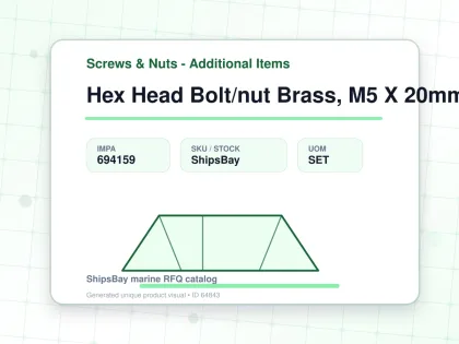 Hex Head Bolt/nut Brass, M5 X 20mm - Screws & Nuts - Additional Items - IMPA 694159 - UOM SET