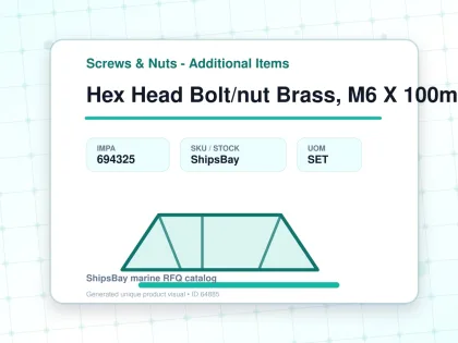 Hex Head Bolt/nut Brass, M6 X 100mm - Screws & Nuts - Additional Items - IMPA 694325 - UOM SET