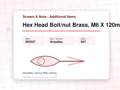 Hex Head Bolt/nut Brass, M6 X 120mm - Screws & Nuts - Additional Items - IMPA 694327 - UOM SET