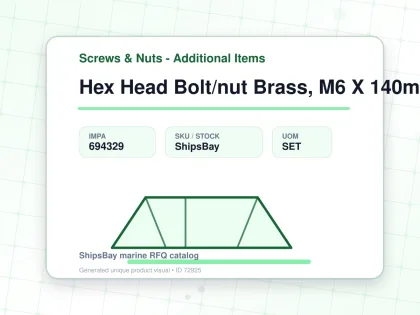 Hex Head Bolt/nut Brass, M6 X 140mm - Screws & Nuts - Additional Items - IMPA 694329 - UOM SET