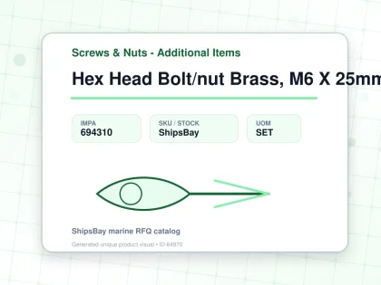 Hex Head Bolt/nut Brass, M6 X 25mm - Screws & Nuts - Additional Items - IMPA 694310 - UOM SET