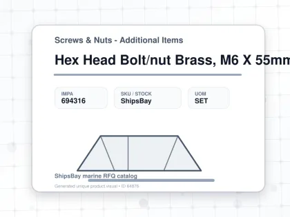 Hex Head Bolt/nut Brass, M6 X 55mm - Screws & Nuts - Additional Items - IMPA 694316 - UOM SET