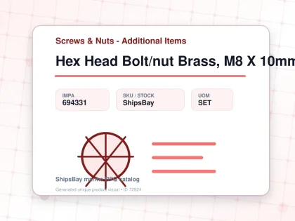 Hex Head Bolt/nut Brass, M8 X 10mm - Screws & Nuts - Additional Items - IMPA 694331 - UOM SET