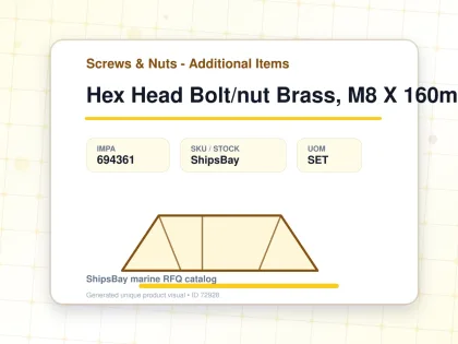 Hex Head Bolt/nut Brass, M8 X 160mm - Screws & Nuts - Additional Items - IMPA 694361 - UOM SET